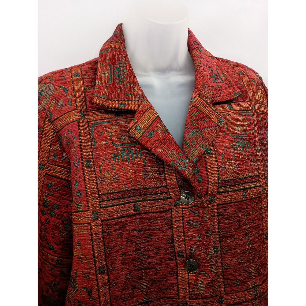 Appleseeds 14 red floral vintage grandmacore work business career button blazer - Picture 4 of 7